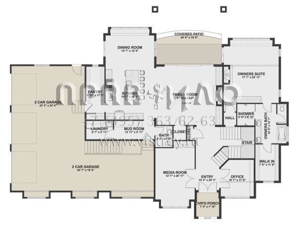 Проект двухэтажного дома с гаражом на три и более машин в стиле Ранчо S5-367 (2802-00122)
