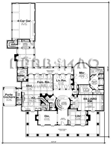 Проект двухэтажного дома с гаражом на три и более машин в стиле Особняк S5-870 (402-01093)