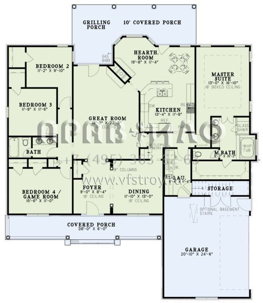 Проект одноэтажного дома с гаражом на две машины в стиле Ранчо S5-212 (110-00323)