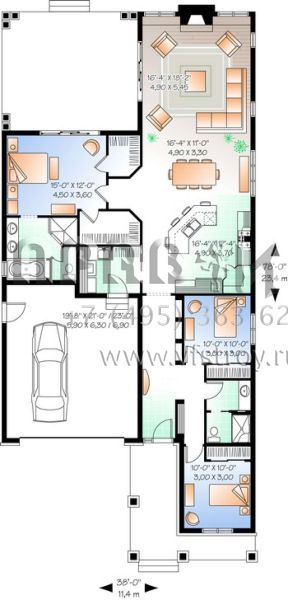 Проект одноэтажного дома с гаражом на две машины в стиле Ранчо S5-165 (034-00975)