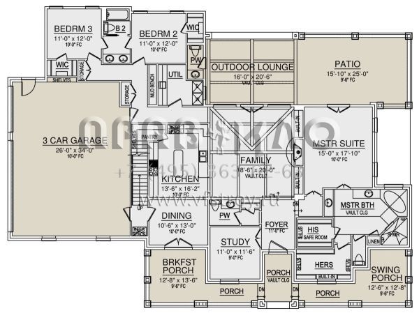 Проект двухэтажного дома с гаражом на три и более машин в стиле Ранчо S5-248 (5445-00357)