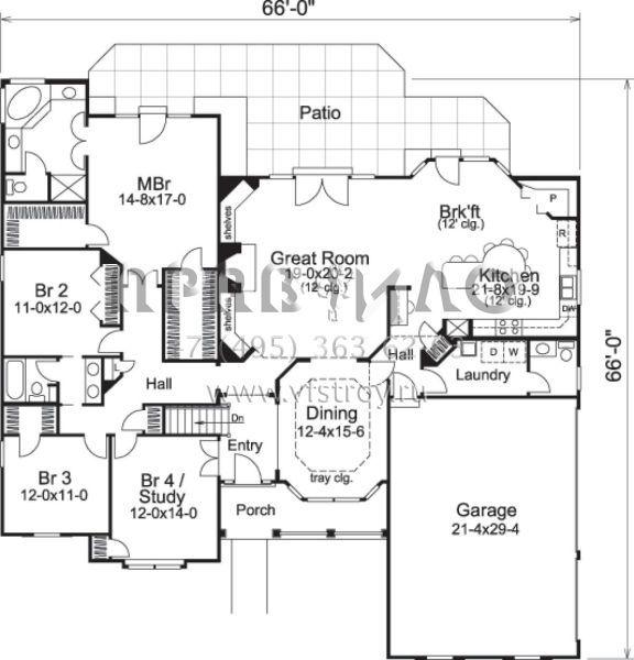 Проект одноэтажного дома с гаражом на три и более машин в классическом стиле S5-237 (5633-00123)