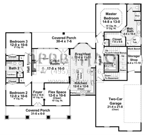 Проект одноэтажного дома с гаражом на две машины в стиле Ранчо S5-169 (348-00072)