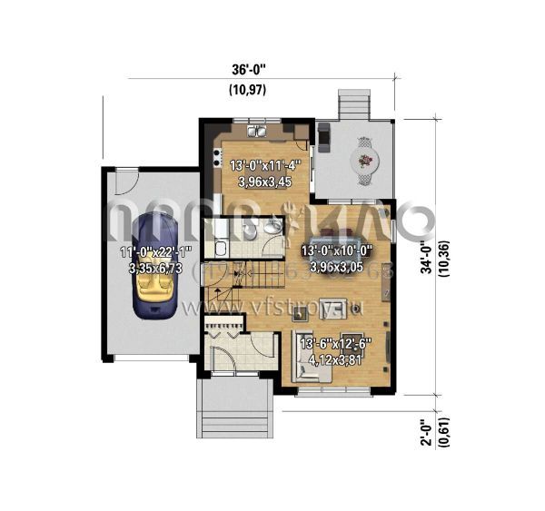 Проект двухэтажного дома с гаражом на одну машину в современном стиле S5-129 (6146-00601)