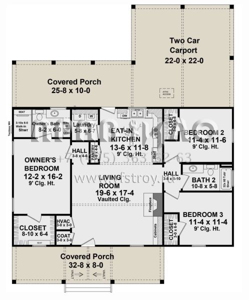 Проект одноэтажного дома без гаража в американском стиле S5-133 (348-00305)