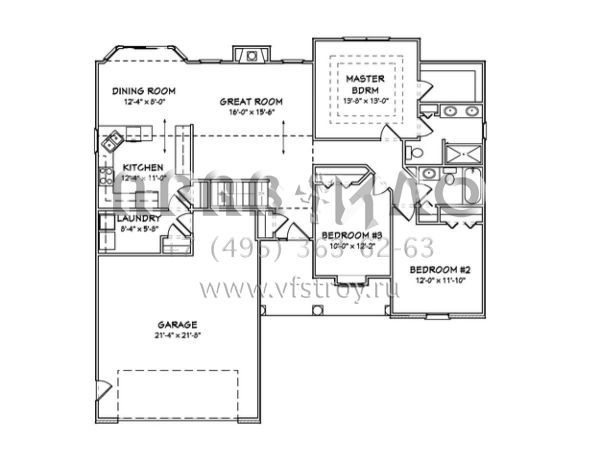 Проект одноэтажного дома с гаражом на две машины в стиле Ранчо S5-138 (849-00059)