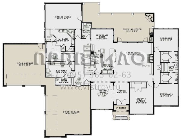 Проект одноэтажного дома с гаражом на три и более машин в английском стиле S5-379 (110-00989)