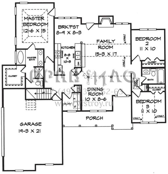 Проект одноэтажного дома с гаражом на две машины в стиле Ранчо S5-137 (6082-00057)