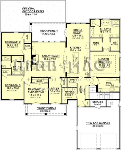 Проект одноэтажного дома с гаражом на две машины в стиле Ранчо S5-230 (041-00105)