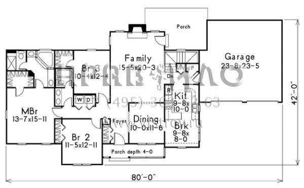 Проект одноэтажного дома с гаражом на две машины в стиле Ранчо S5-159 (5633-00020)