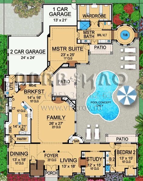 Проект двухэтажного дома с гаражом на три и более машин в современном стиле S5-668 (5445-00182)