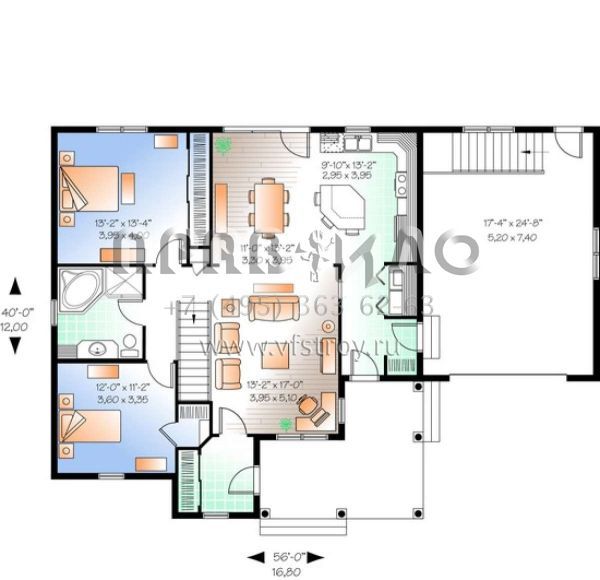 Проект одноэтажного дома с гаражом на две машины в стиле Ранчо S5-120 (034-00961)