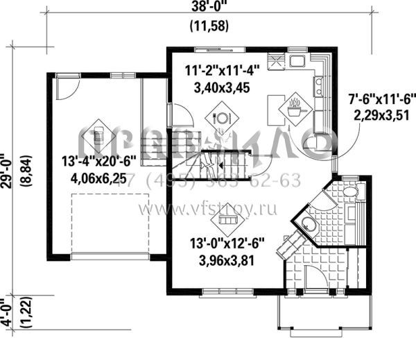 Проект двухэтажного дома с гаражом на одну машину в стиле Ранчо S5-113 (6146-00181)