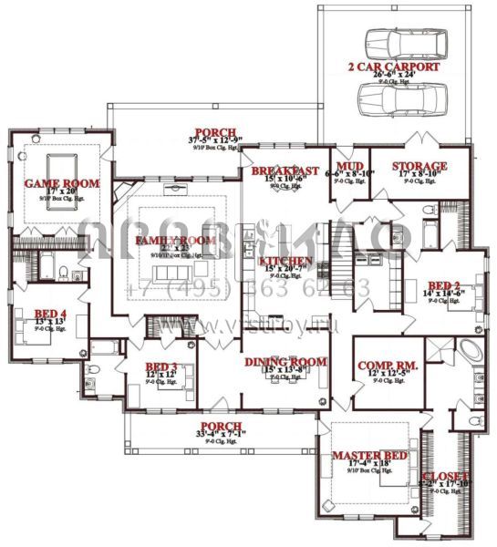 Проект одноэтажного дома с гаражом на две машины в стиле Ранчо S5-373 (1070-00286)
