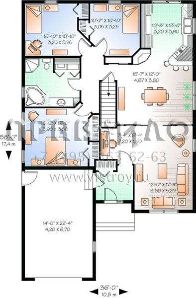 Проект одноэтажного дома с гаражом на одну машину в стиле Ранчо S5-133 (034-00638)