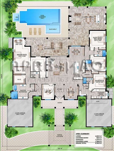 Проект одноэтажного дома с гаражом на три и более машин в прибрежном стиле S5-436 (207-00064)