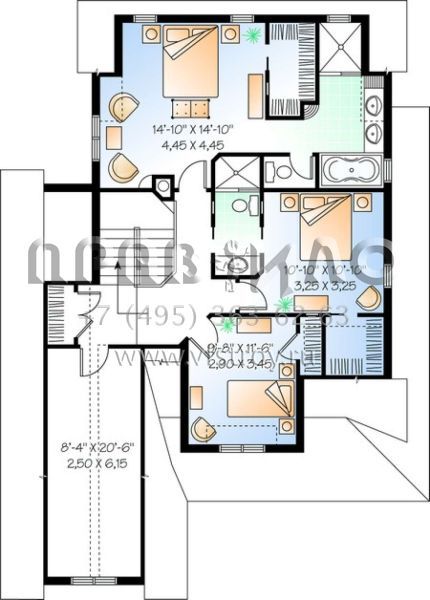 Проект двухэтажного дома с гаражом на одну машину в стиле Ранчо S5-187 (034-00411)