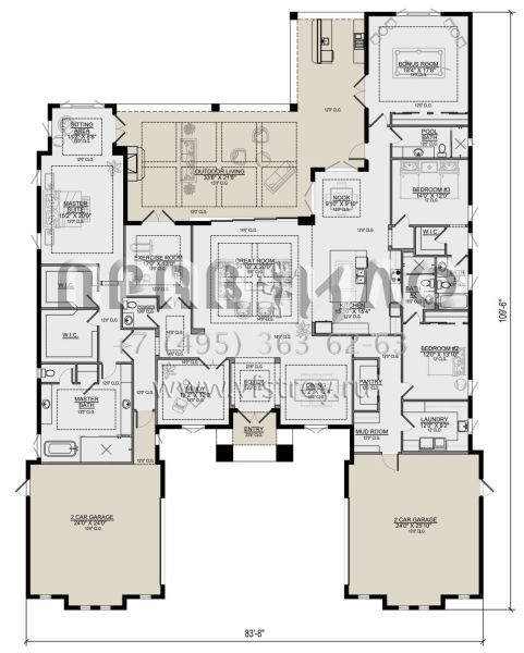Проект одноэтажного дома с гаражом на три и более машин в прибрежном стиле S5-407 (5565-00059)