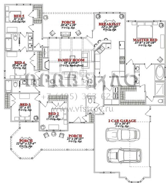 Проект одноэтажного дома с гаражом на две машины в стиле Ранчо S5-231 (1070-00200)
