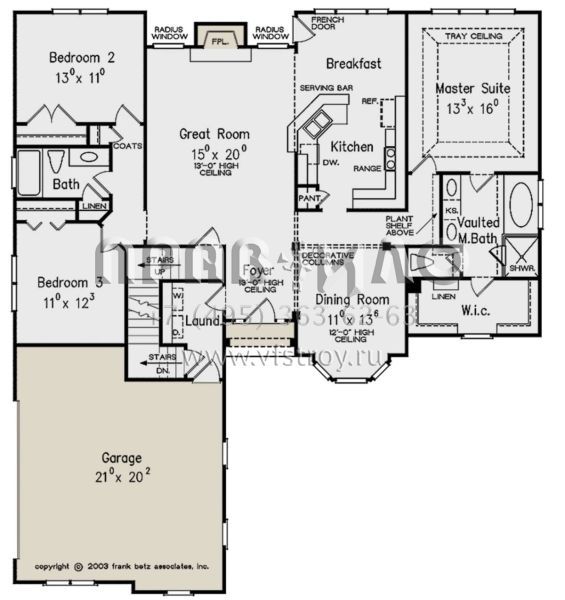 Проект одноэтажного дома с гаражом на две машины в стиле Ранчо S5-160 (8594-00372)