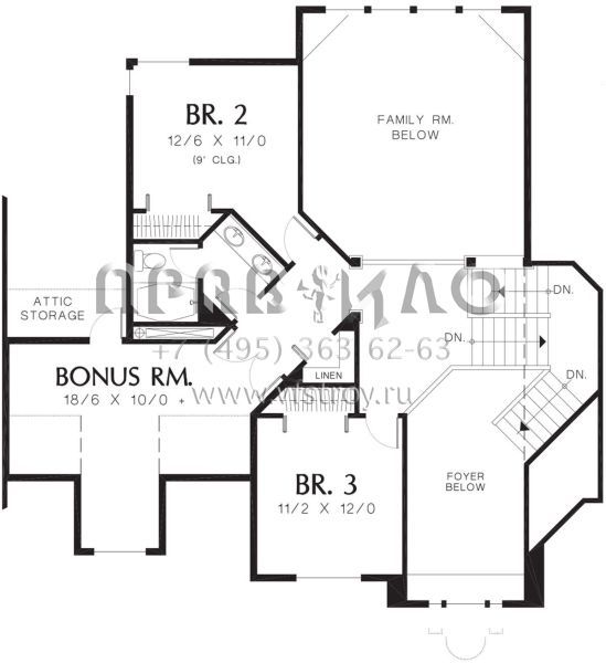 Проект двухэтажного дома с гаражом на три и более машин в стиле Ранчо S5-301 (2559-00509)