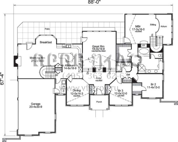 Проект одноэтажного дома с гаражом на три и более машин в стиле Ранчо S5-300 (5633-00170)