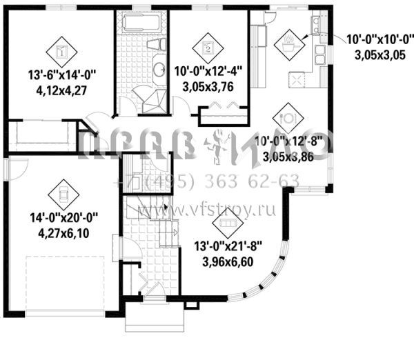 Проект одноэтажного дома с гаражом на одну машину в английском стиле S5-114 (6146-00363)