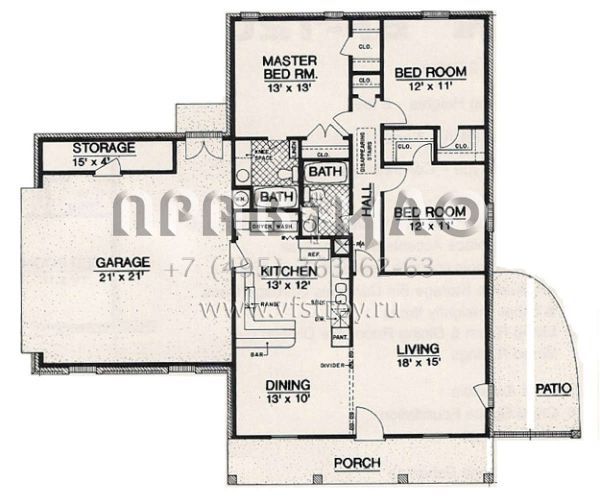 Проект одноэтажного дома с гаражом на две машины в стиле Ранчо S5-120 (048-00230)