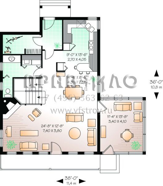 Проект двухэтажного дома без гаража в стиле Ранчо S5-138 (034-00139)