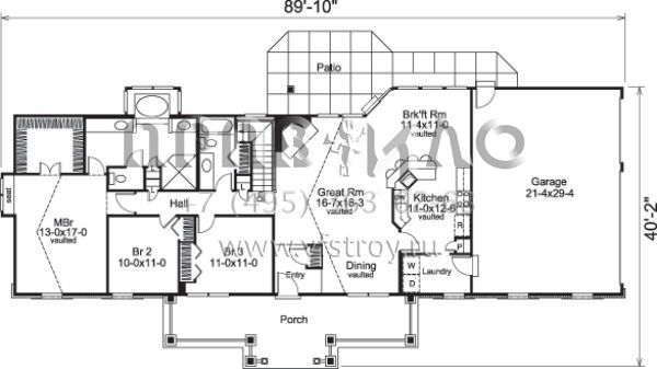 Проект одноэтажного дома с гаражом на три и более машин в стиле Ранчо S5-169 (5633-00173)