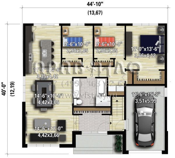 Проект одноэтажного дома с гаражом на одну машину в современном стиле S5-128 (6146-00491)