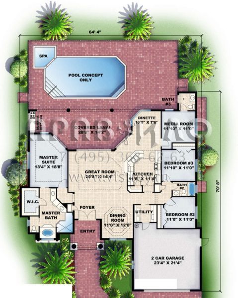 Проект одноэтажного дома с гаражом на две машины в прибрежном стиле S5-205 (575-00006)