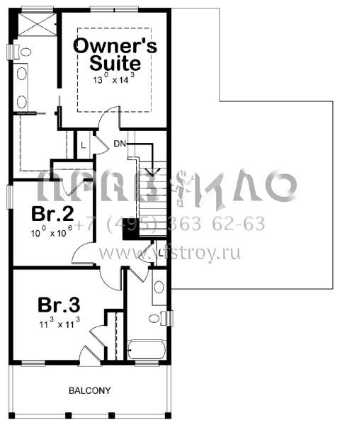 Проект двухэтажного дома с гаражом на две машины в стиле Ранчо S5-163 (402-01574)