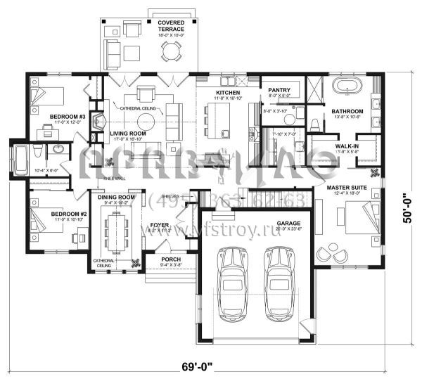 Проект одноэтажного дома с гаражом на две машины в современном стиле S5-197 (034-01249)