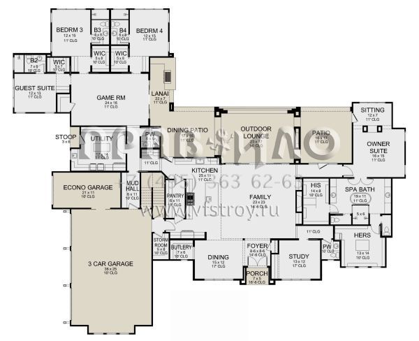 Проект одноэтажного дома с гаражом на три и более машин в английском стиле S5-422 (5445-00514)