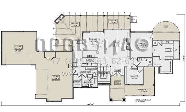 Проект двухэтажного дома с гаражом на три и более машин в американском стиле S5-338 (5631-00229)