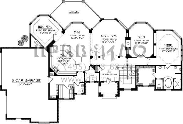 Проект двухэтажного дома с гаражом на три и более машин в стиле Ранчо S5-348 (1020-00218)
