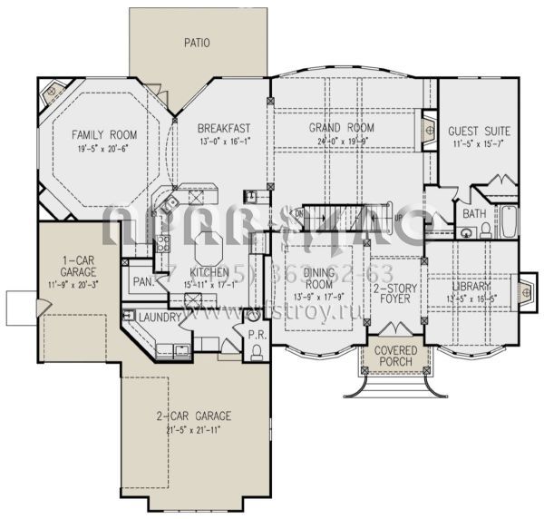 Проект двухэтажного дома с гаражом на три и более машин в английском стиле S5-450 (699-00230)