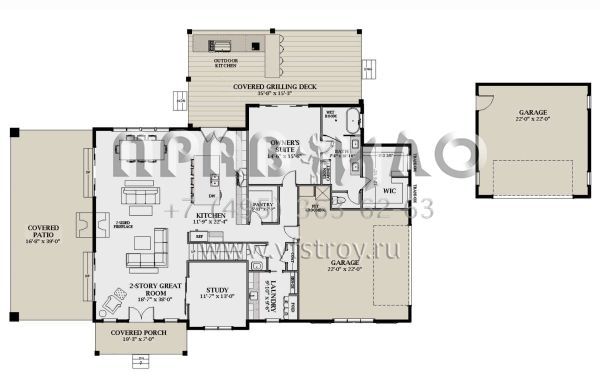 Проект двухэтажного дома с гаражом на три и более машин в стиле БарнХаус S5-316 (6849-00153)