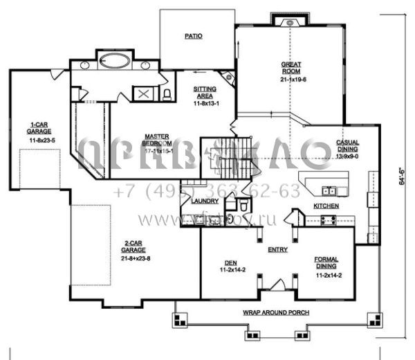 Проект двухэтажного дома с гаражом на три и более машин в стиле Ранчо S5-310 (5631-00023)