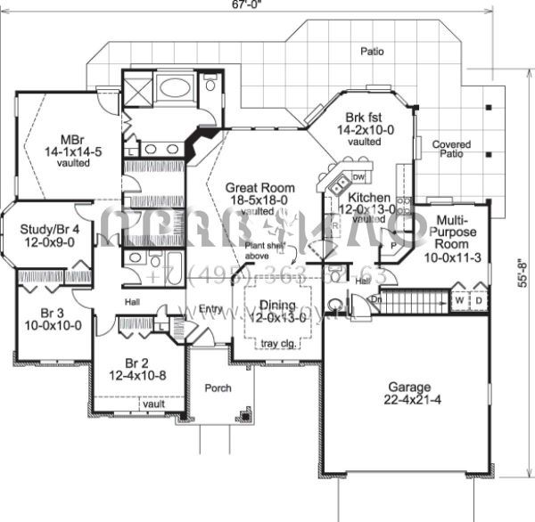 Проект одноэтажного дома с гаражом на две машины в стиле Ранчо S5-200 (5633-00175)