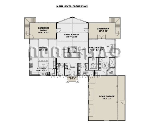 Проект двухэтажного дома с гаражом на две машины в стиле Ранчо S5-493 (039-00735)