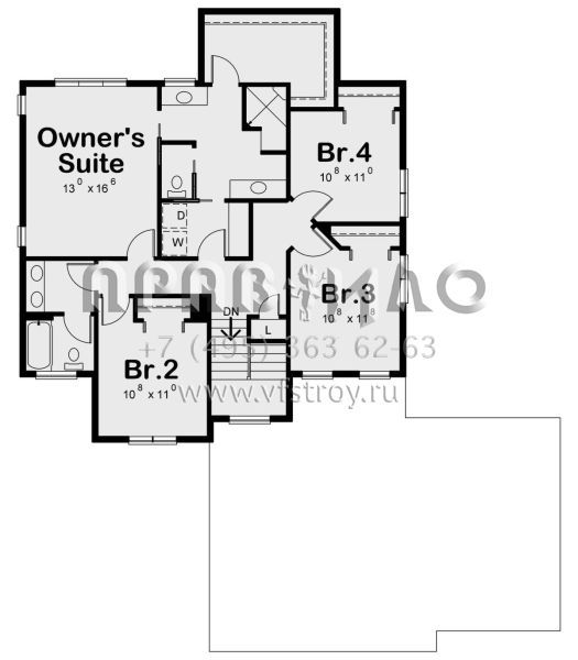 Проект двухэтажного дома с гаражом на три и более машин в стиле Райт S5-306 (402-01594)