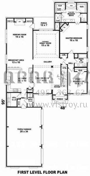 Проект двухэтажного дома с гаражом на три и более машин в стиле Ранчо S5-305 (053-01572)