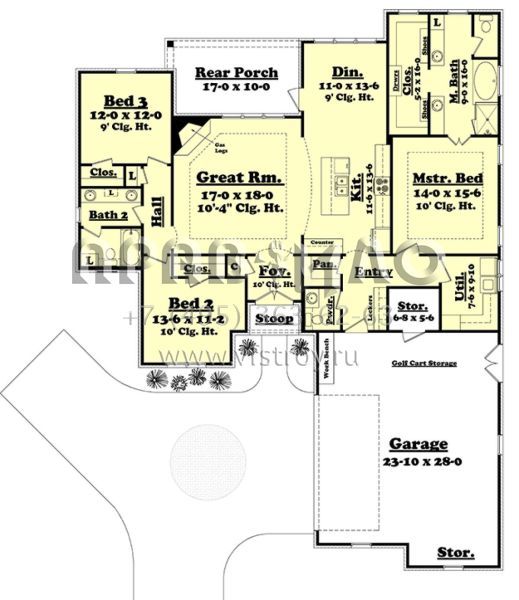 Проект одноэтажного дома с гаражом на две машины в стиле Ранчо S5-180 (041-00135)