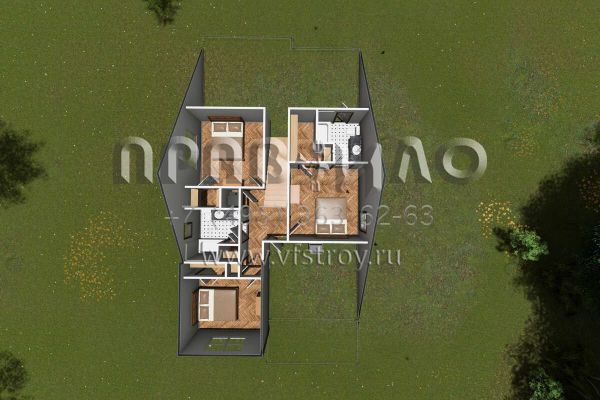 Проект двухэтажного дома с гаражом на две машины в стиле Ранчо S5-207 (4848-00334)