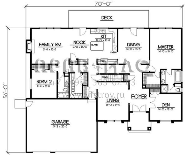 Проект одноэтажного дома с гаражом на три и более машин в прибрежном стиле S5-235 (692-00127)