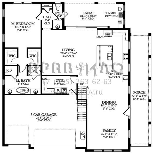 Проект двухэтажного дома с гаражом на три и более машин в стиле Особняк S5-337 (3978-00187)