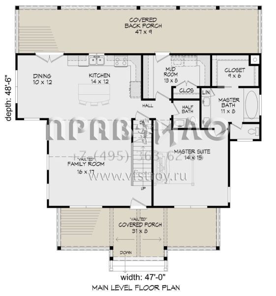 Проект двухэтажного дома без гаража в стиле Ранчо S5-187 (940-00304)