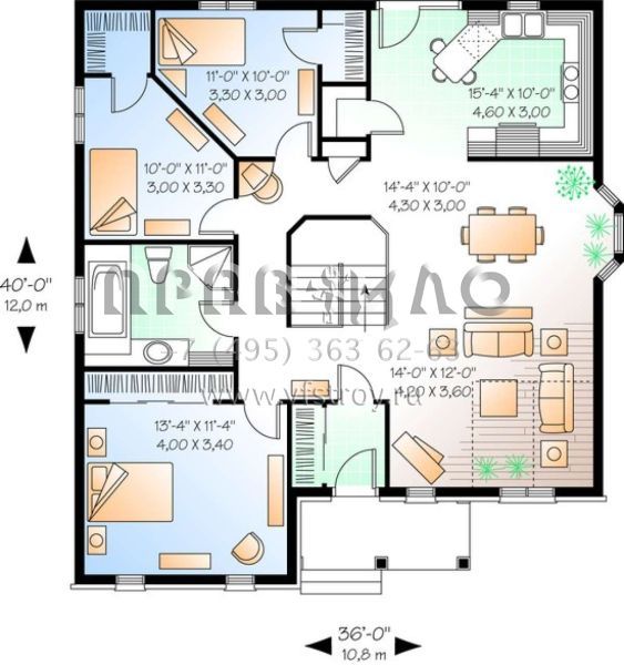 Проект одноэтажного дома без гаража в английском стиле S5-123 (034-00268)